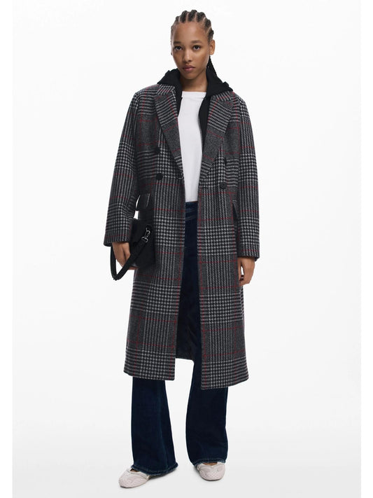 Desigual Cappotto tartan con cappuccio Donna Nero