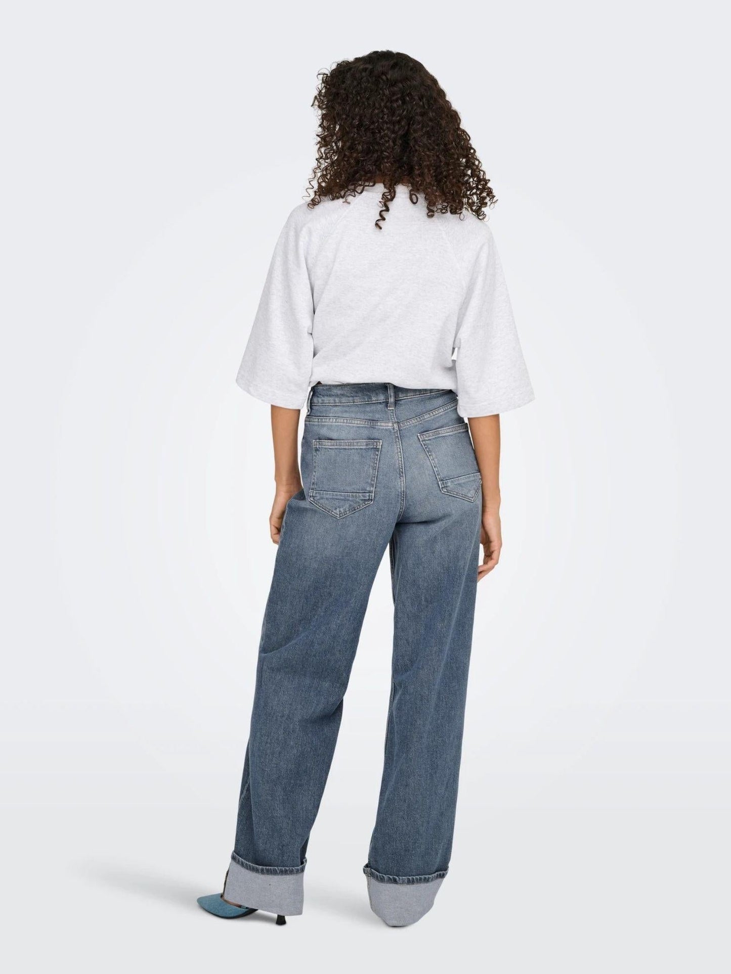 Only Jeans Donna Hope A Vita Alta Wide Leg Fit Special Blue Grey Denim