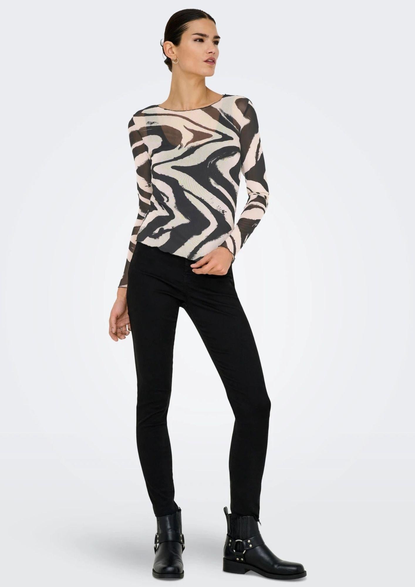Jacqueline De Yong Top Donna Elsa Grigio e Bianco Animalier
