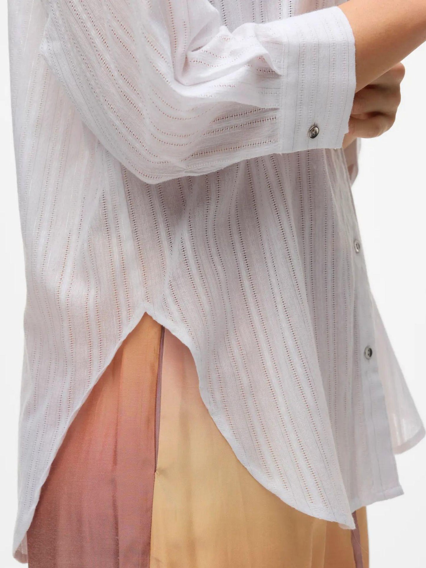 Vero Moda Camicia Donna Olla Maniche 3/4 Bright White Con Filo Lurex Argento