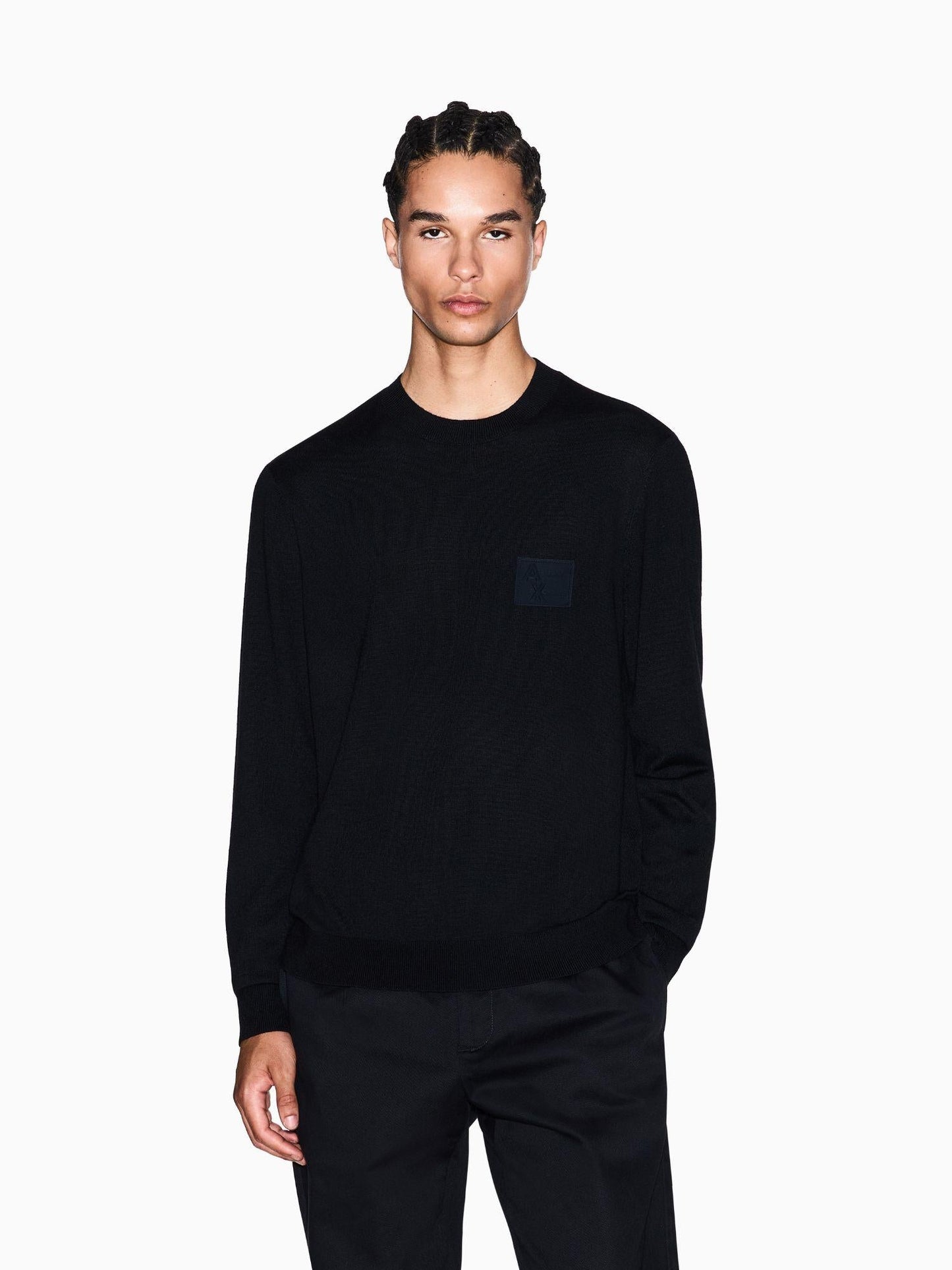 Armani Exchange Maglione girocollo con patch Uomo Nero