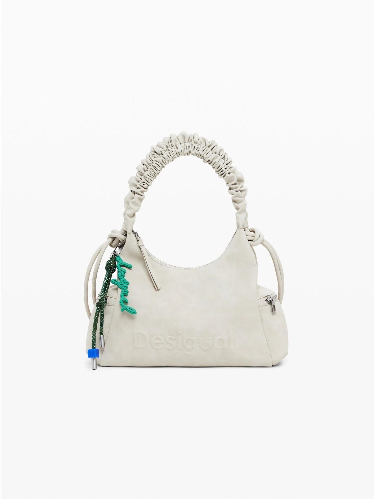 Desigual Borsa logo 3D con manico arricciato media Donna Avorio