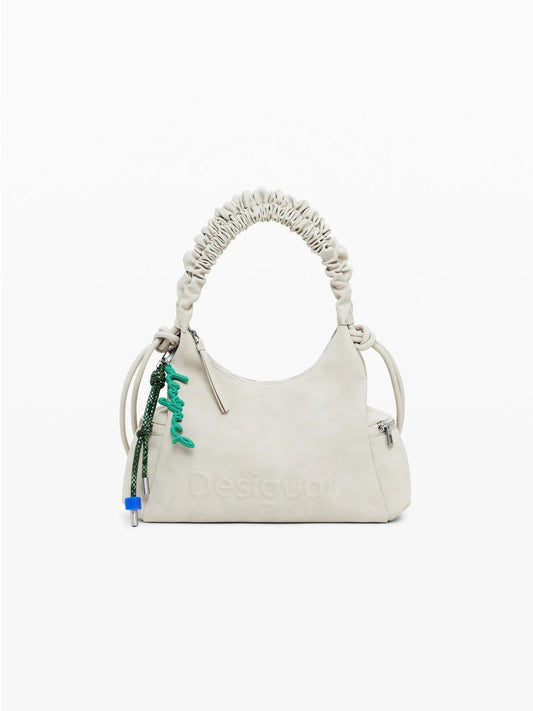 Desigual Borsa logo 3D con manico arricciato media Donna Avorio
