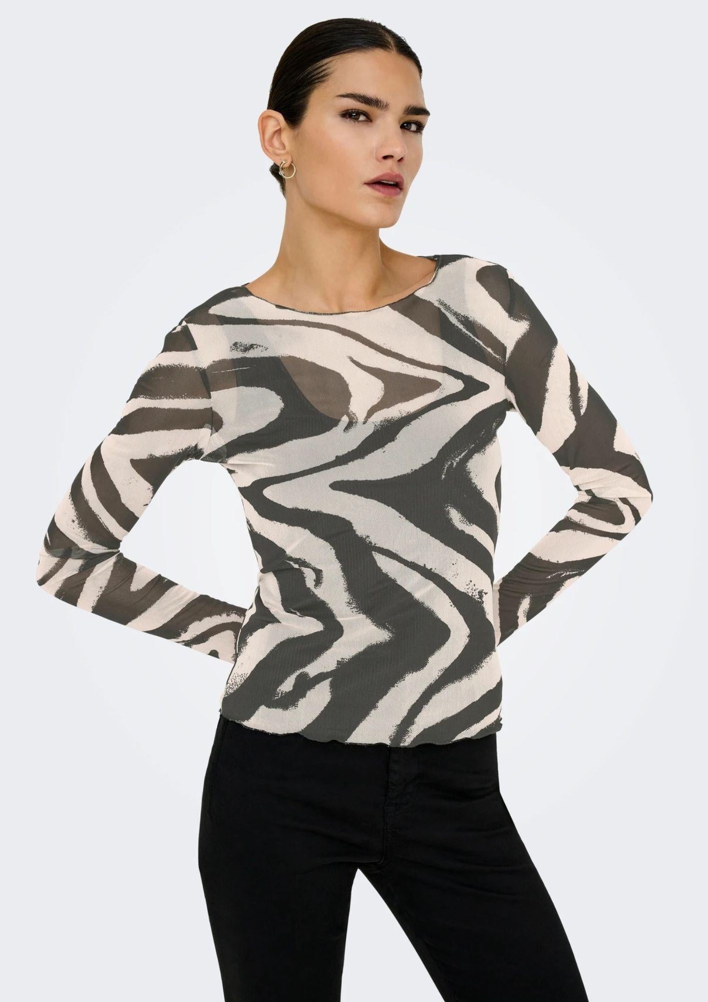 Jacqueline De Yong Top Donna Elsa Grigio e Bianco Animalier