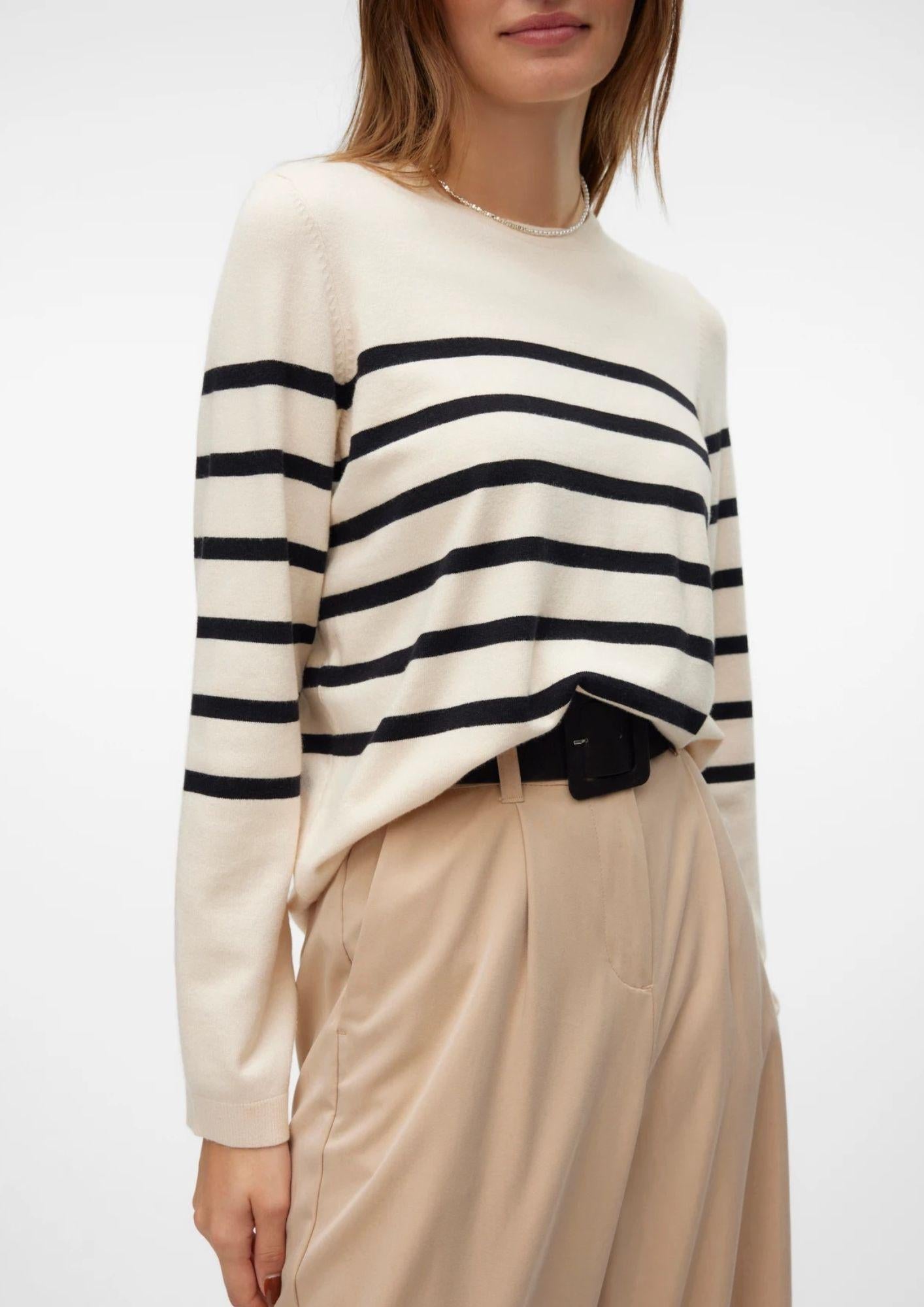 Vero Moda Maglione Donna Saba Bianco Panna A Righe Nere