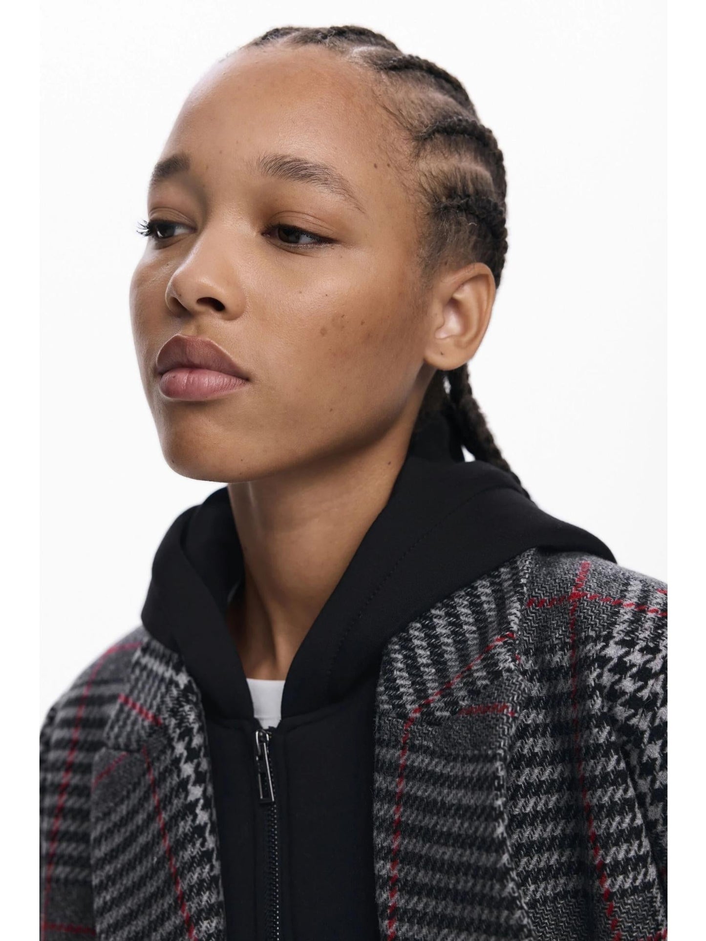 Desigual Cappotto tartan con cappuccio Donna Nero