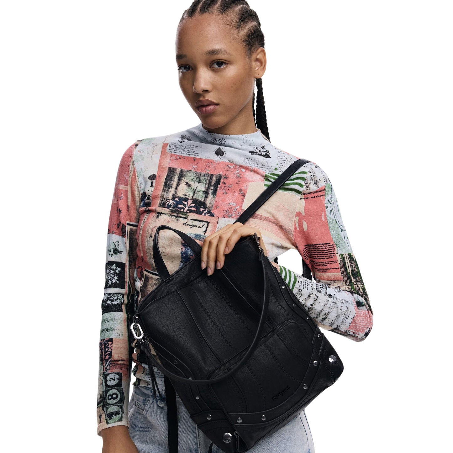 DESIGUAL Zaino Donna Nero Embro Patch Pretoria Mini