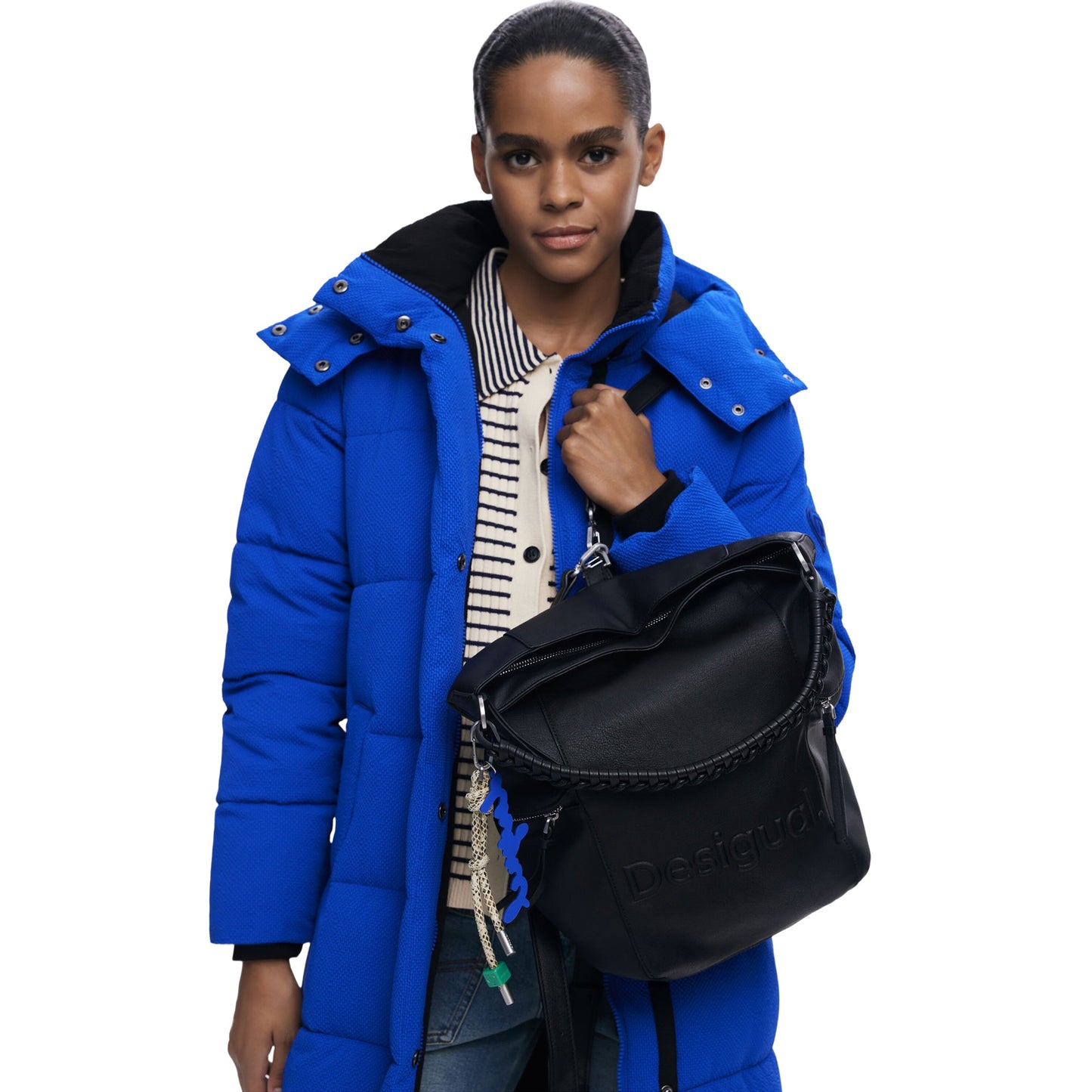 DESIGUAL Borsa Zaino Donna Half Logo Africa con Stampa in Rilievo Nero