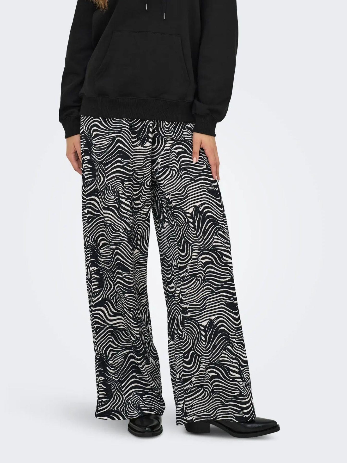 Jacqueline De Yong Pantaloni Donna Debbie Wide Fit Nero Whitecap Gray Geo