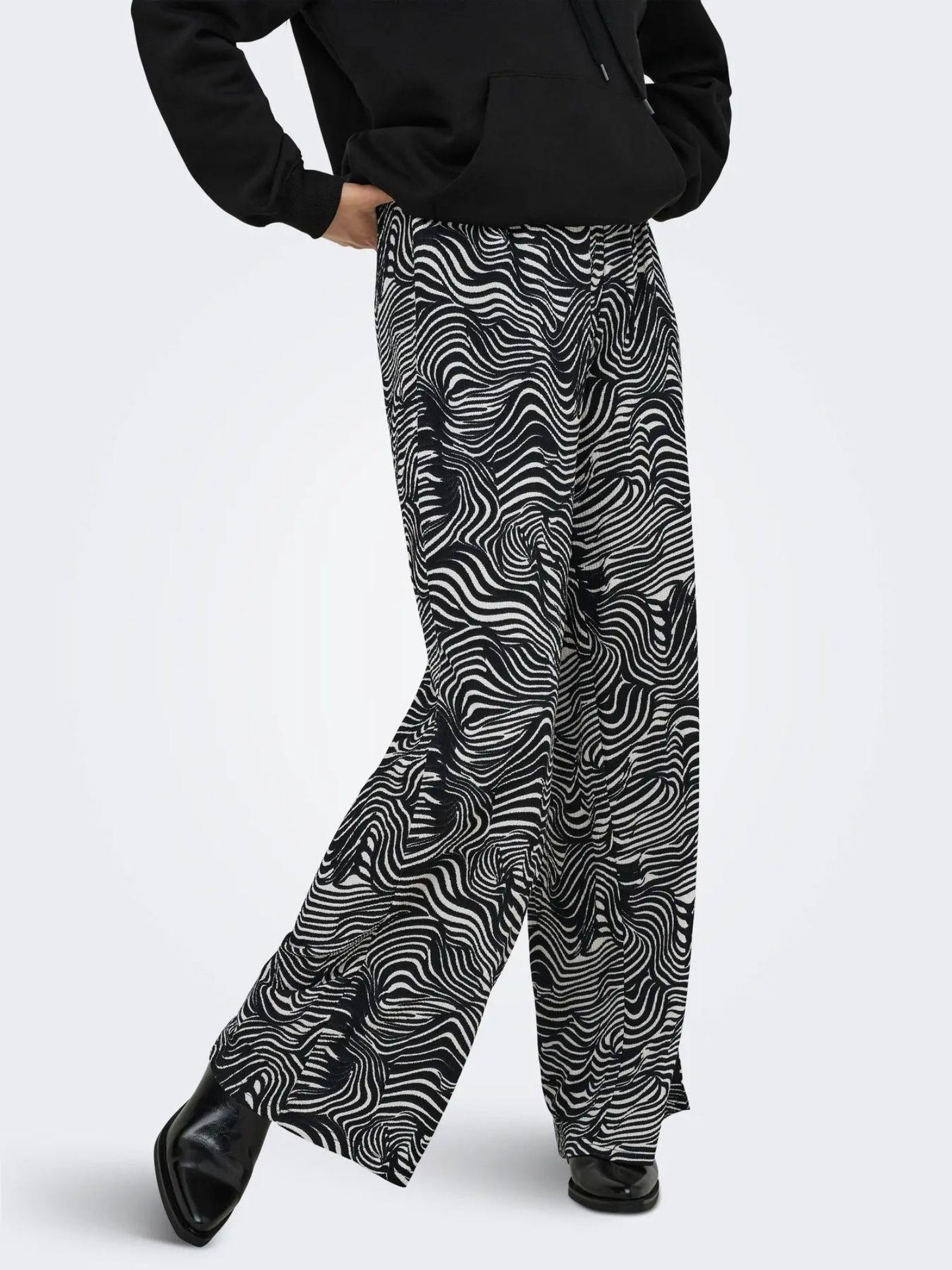 Jacqueline De Yong Pantaloni Donna Debbie Wide Fit Nero Whitecap Gray Geo