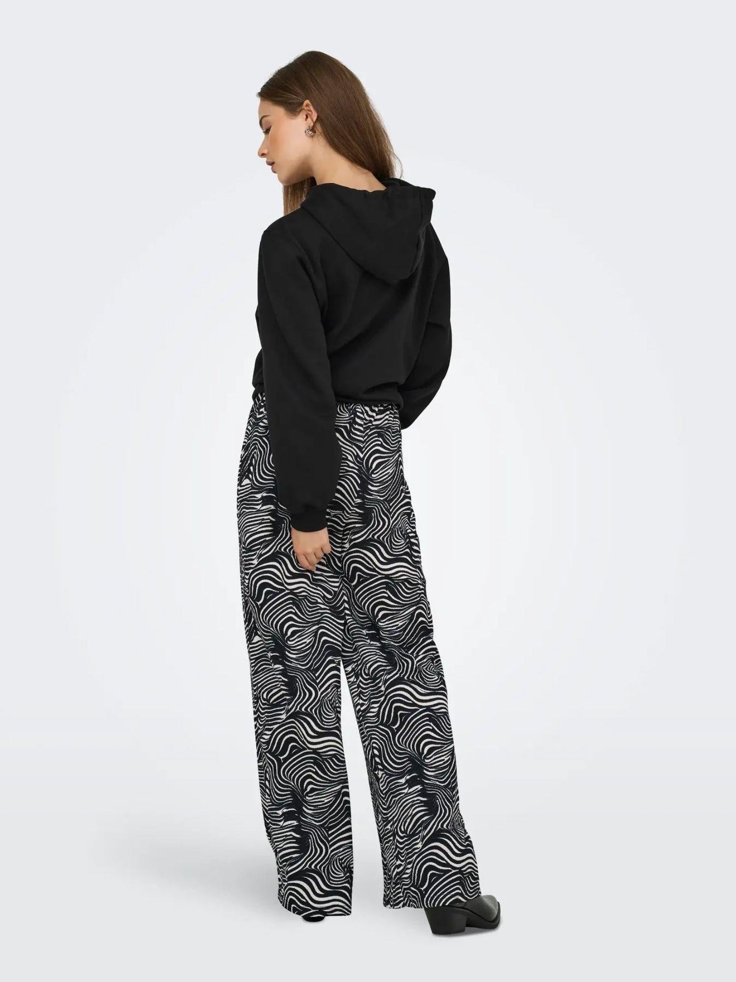 Jacqueline De Yong Pantaloni Donna Debbie Wide Fit Nero Whitecap Gray Geo