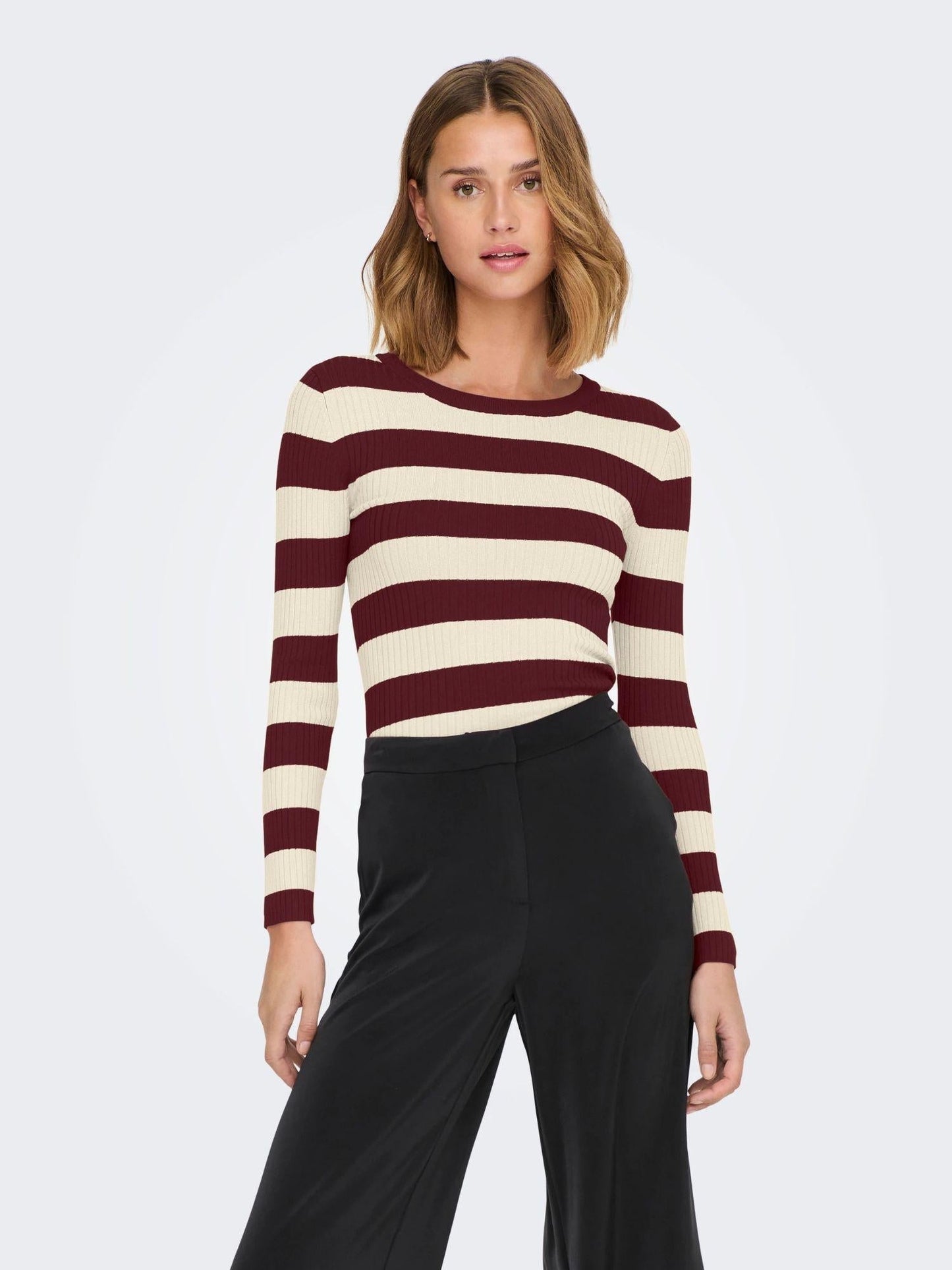 Jacqueline De Yong Maglione Donna Plum Cabernet Eggnog Stripes