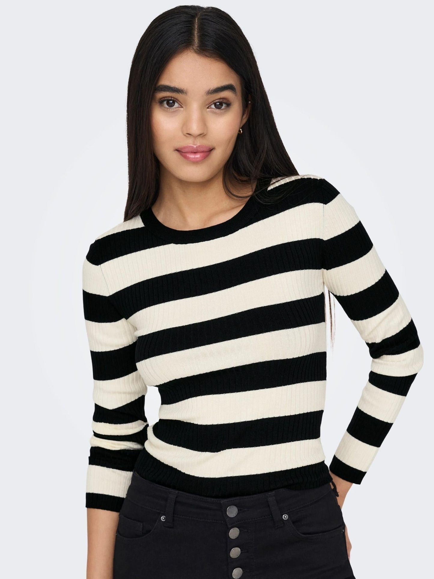 Jacqueline De Yong Maglione Donna Plum Nero Eggnog Stripes