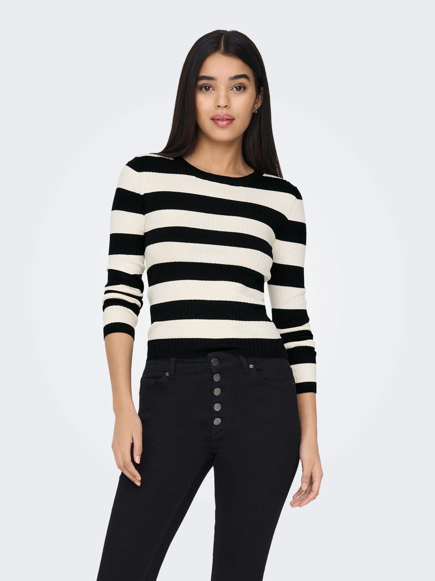 Jacqueline De Yong Maglione Donna Plum Nero Eggnog Stripes