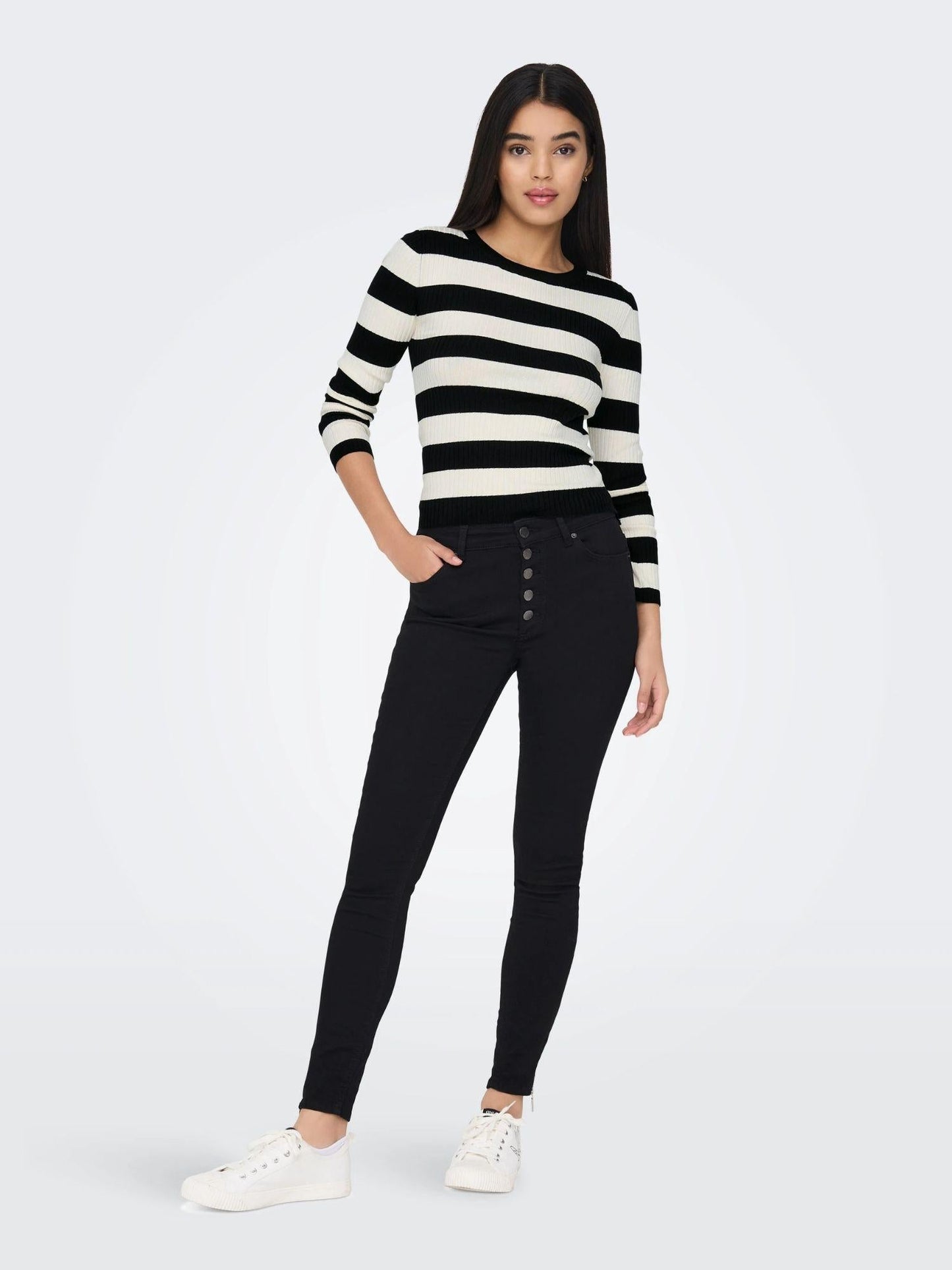 Jacqueline De Yong Maglione Donna Plum Nero Eggnog Stripes
