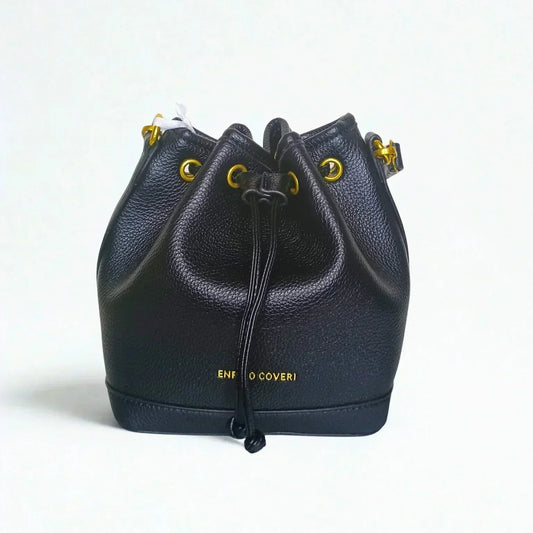 Leather Bucket Bag in Bright Pink and Black - MS-3271