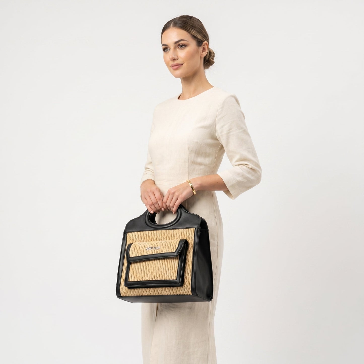 Sweet Years Borsa Shopping da Donna in Tessuto Intrecciato ed Ecopelle con Tasca Frontale