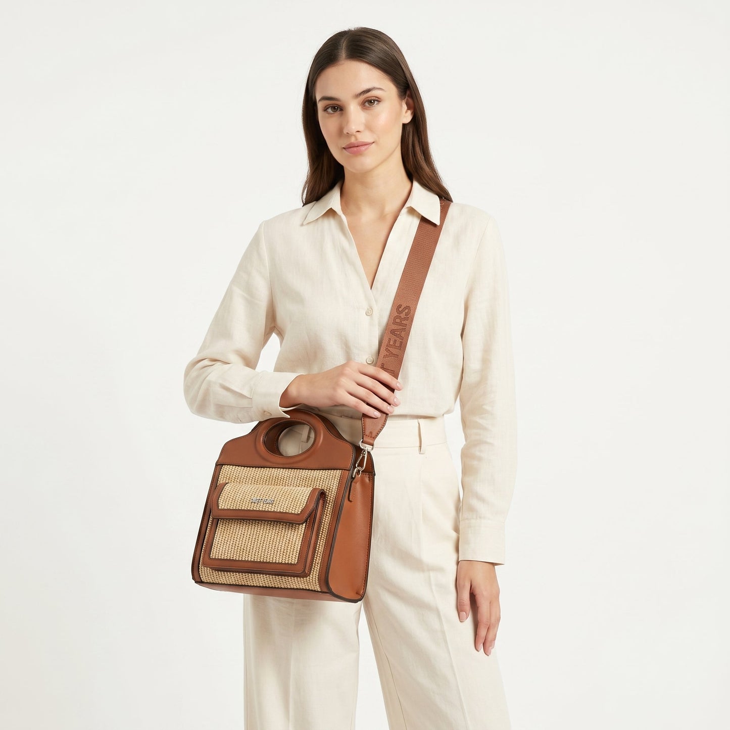 Sweet Years Borsa Shopping da Donna in Tessuto Intrecciato ed Ecopelle con Tasca Frontale