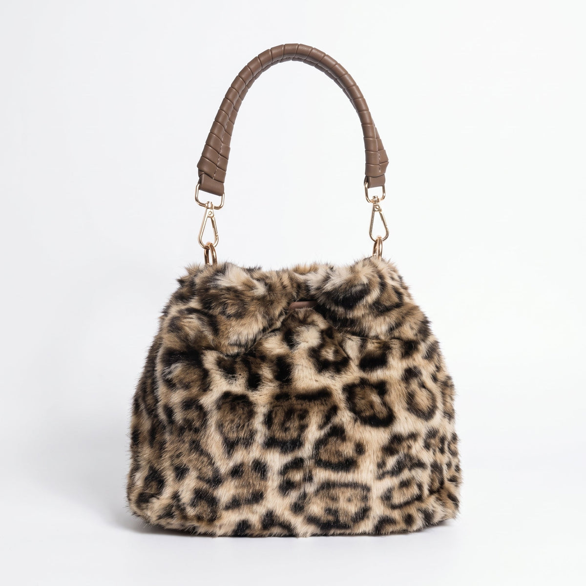 Maura borsa pelosa maculata a secchiello con tracolla pelosa