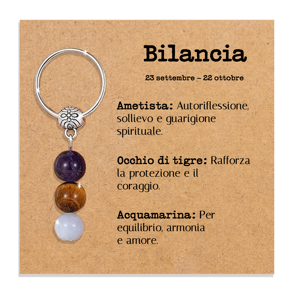 Portachiavi Con Cristalli Naturali Curativi - Segni Zodiacali - Bilancia