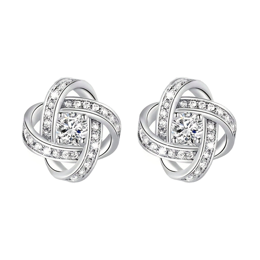 Orecchini Nodo con Pietra Donna in Acciaio chirurgico con Finitura in Oro Bianco 18k