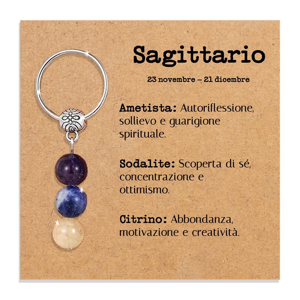 Portachiavi Con Cristalli Naturali Curativi - Segni Zodiacali - Sagittario