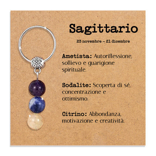 Portachiavi Con Cristalli Naturali Curativi - Segni Zodiacali - Sagittario