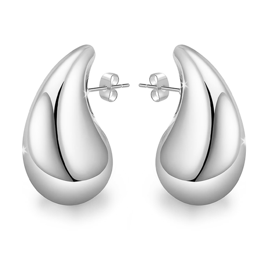 Orecchini a Goccia Donna in Acciaio chirurgico con Finitura in Oro Bianco 18k