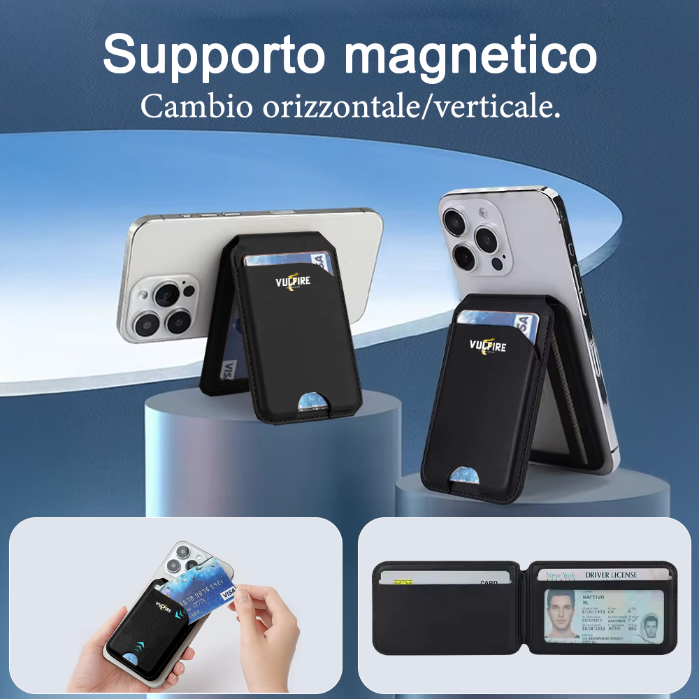 Portafoglio Portacarte con Stand -  Ecopelle sintetica Alta Qualità RFID Blocking con Magnete