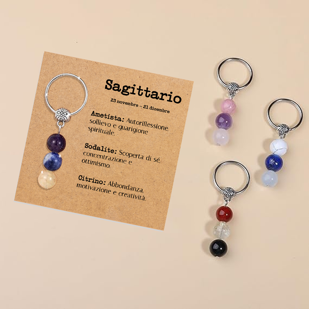 Portachiavi Con Cristalli Naturali Curativi - Segni Zodiacali - Sagittario