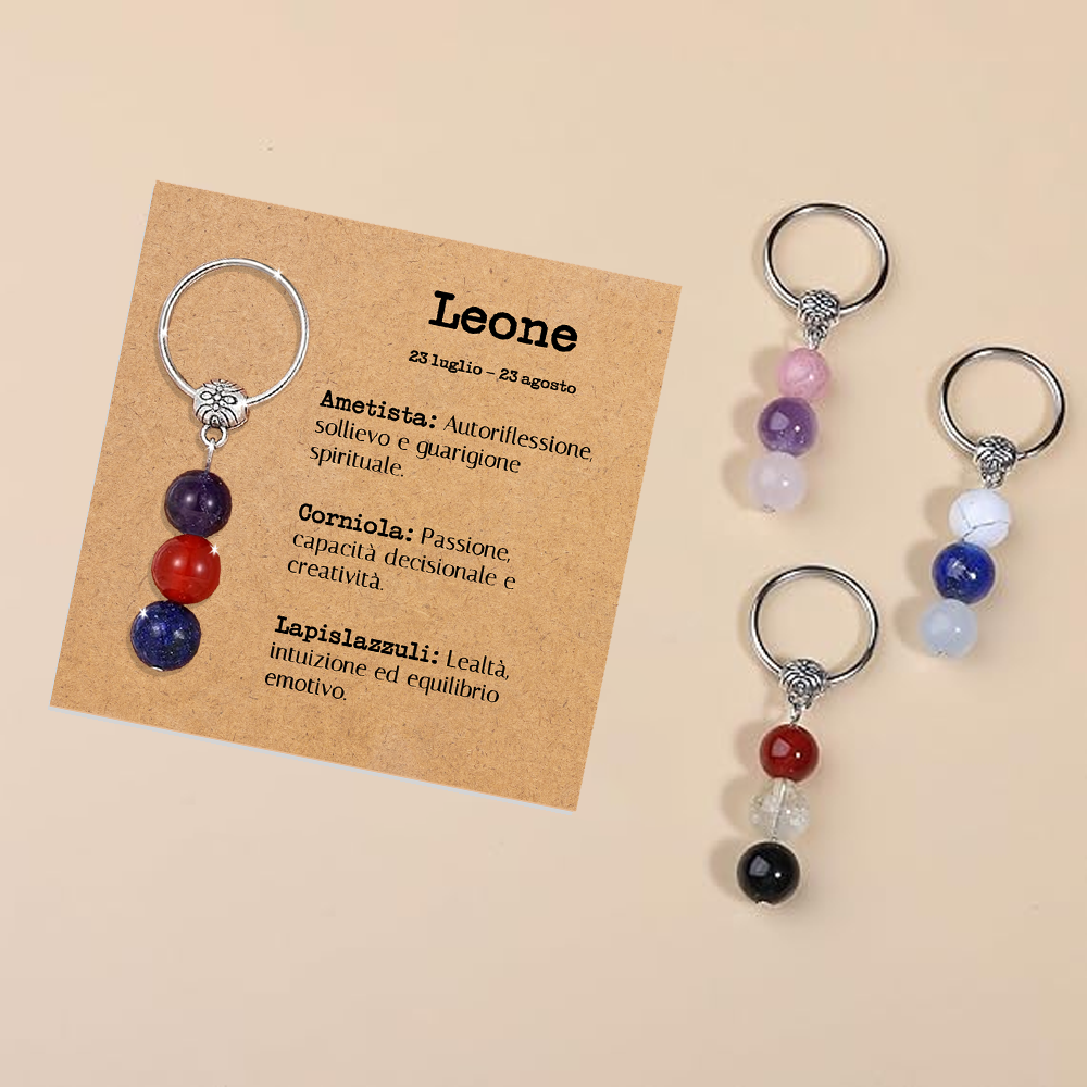 Portachiavi Con Cristalli Naturali Curativi - Segni Zodiacali - Leone