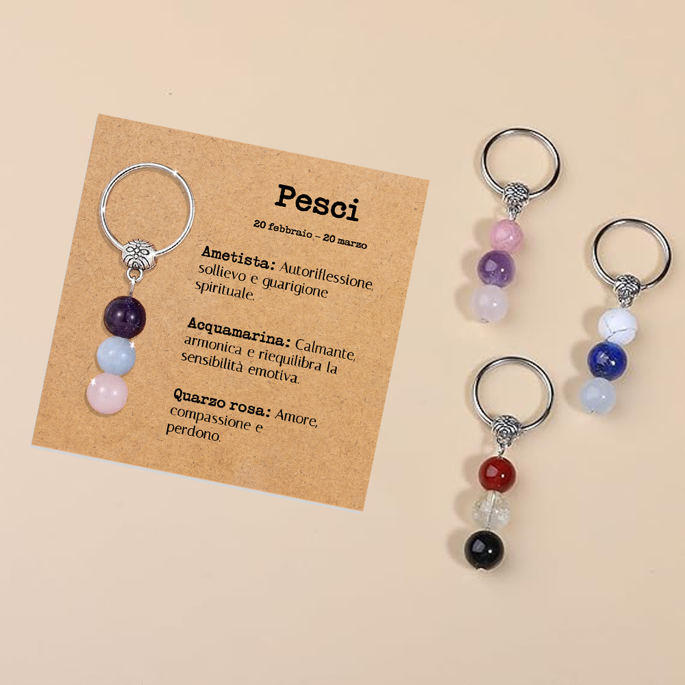 Portachiavi Con Cristalli Naturali Curativi - Segni Zodiacali - Pesci