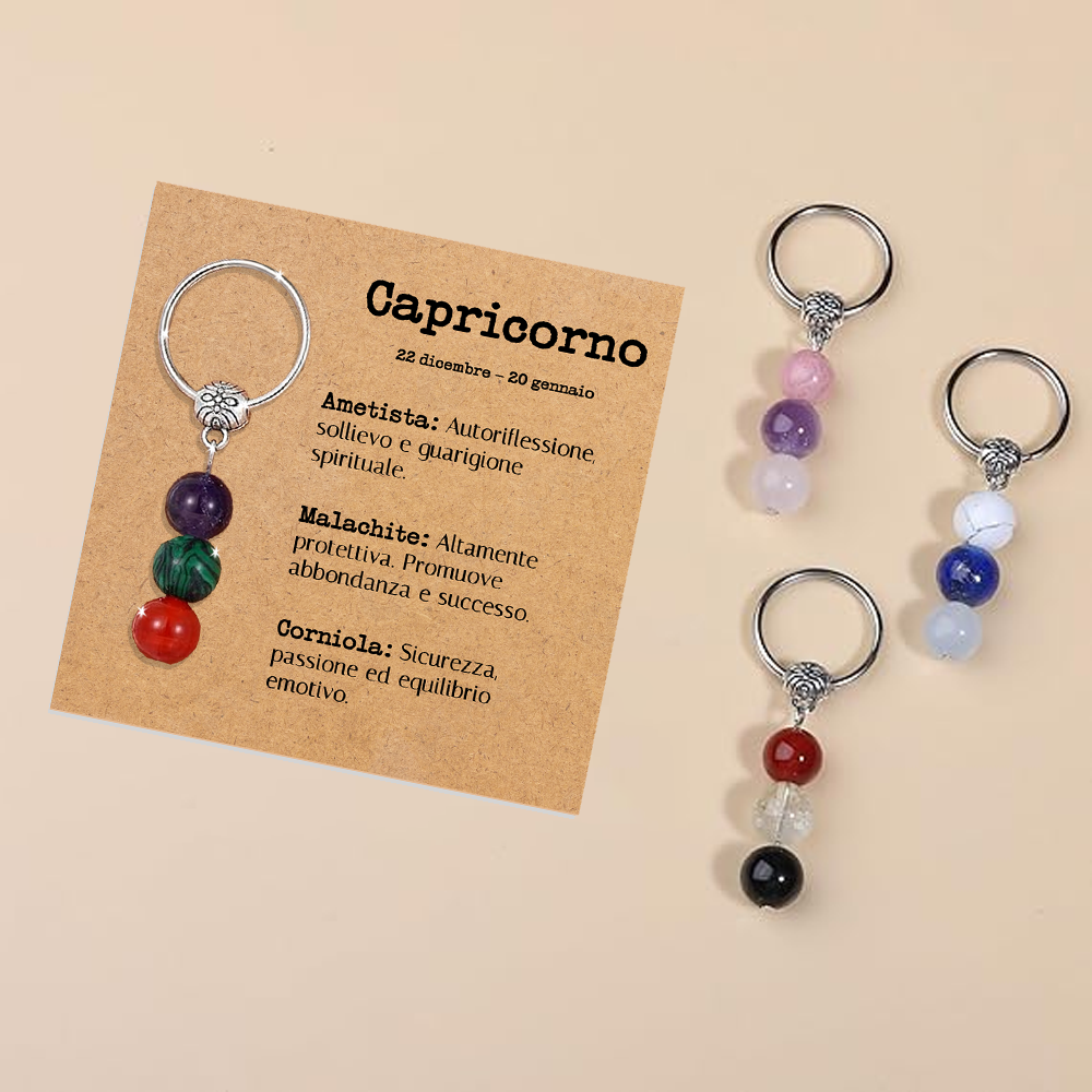 Portachiavi Con Cristalli Naturali Curativi - Segni Zodiacali - Capricorno