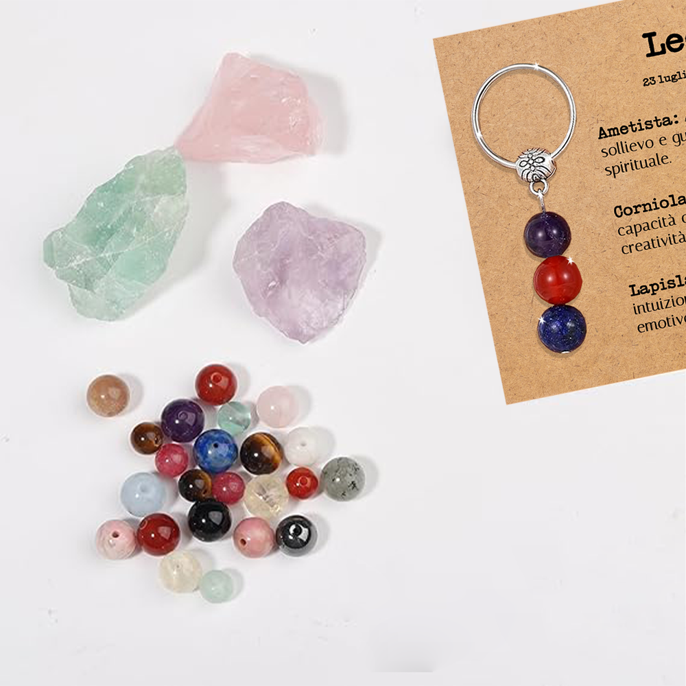 Portachiavi Con Cristalli Naturali Curativi - Segni Zodiacali - Leone