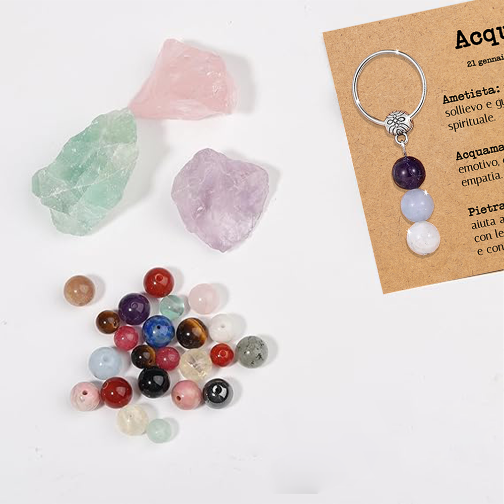 Portachiavi Con Cristalli Naturali Curativi - Segni Zodiacali - Acquario