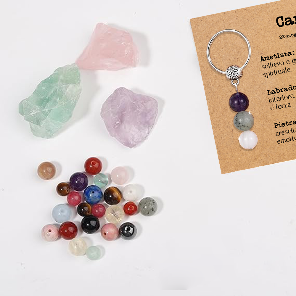 Portachiavi Con Cristalli Naturali Curativi - Segni Zodiacali - Cancro