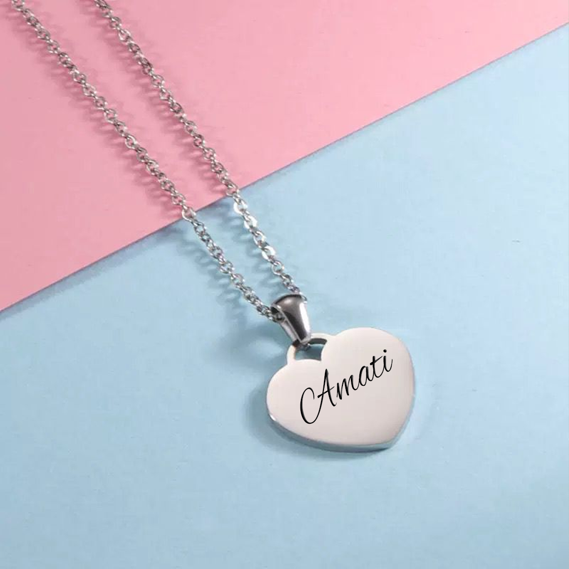 Collana da Donna a Cuore con Incisione 'Amati' in Acciaio Inox Lucidato -  Ricorda di Amarti Sempre
