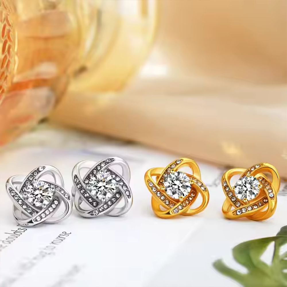 Orecchini Nodo con Pietra Donna in Acciaio chirurgico con Finitura in Oro 18k