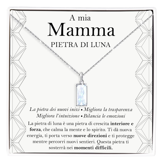 Collana Pietra di Luna Rettangolare in Argento Sterling 925 - Alla mia Mamma
