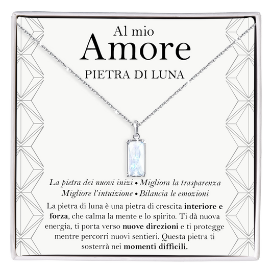 Collana Pietra di Luna Rettangolare in Argento Sterling 925 - Al mio Amore