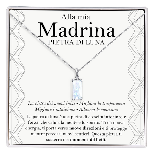 Collana Pietra di Luna Rettangolare in Argento Sterling 925 - Alla mia Madrina
