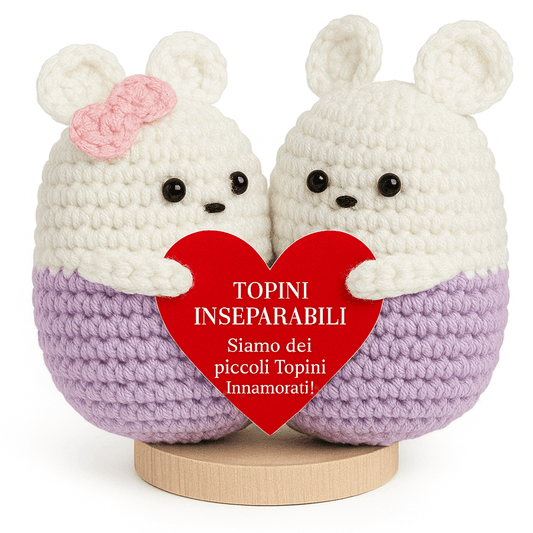 Peluche Crochet con Base in Legno - Topini Inseparabili