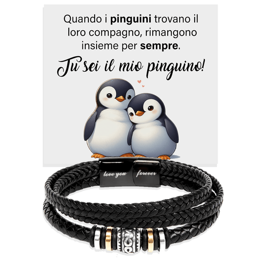 Bracciale Pelle Intrecciata - Pinguino