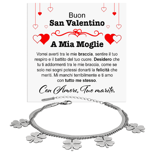Bracciale Quadrifoglio - A mia Moglie Buon San Valentino