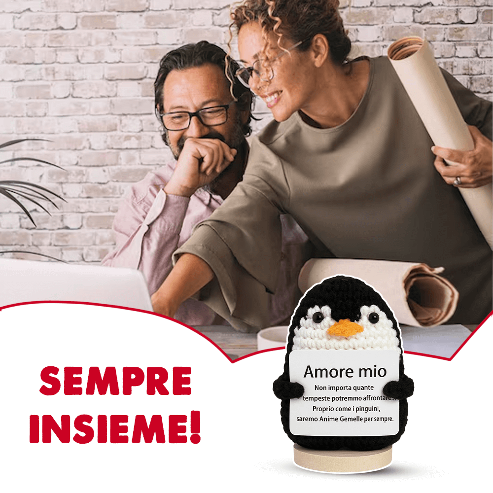 Peluche Crochet Con base in legno - Pinguino Amore mio