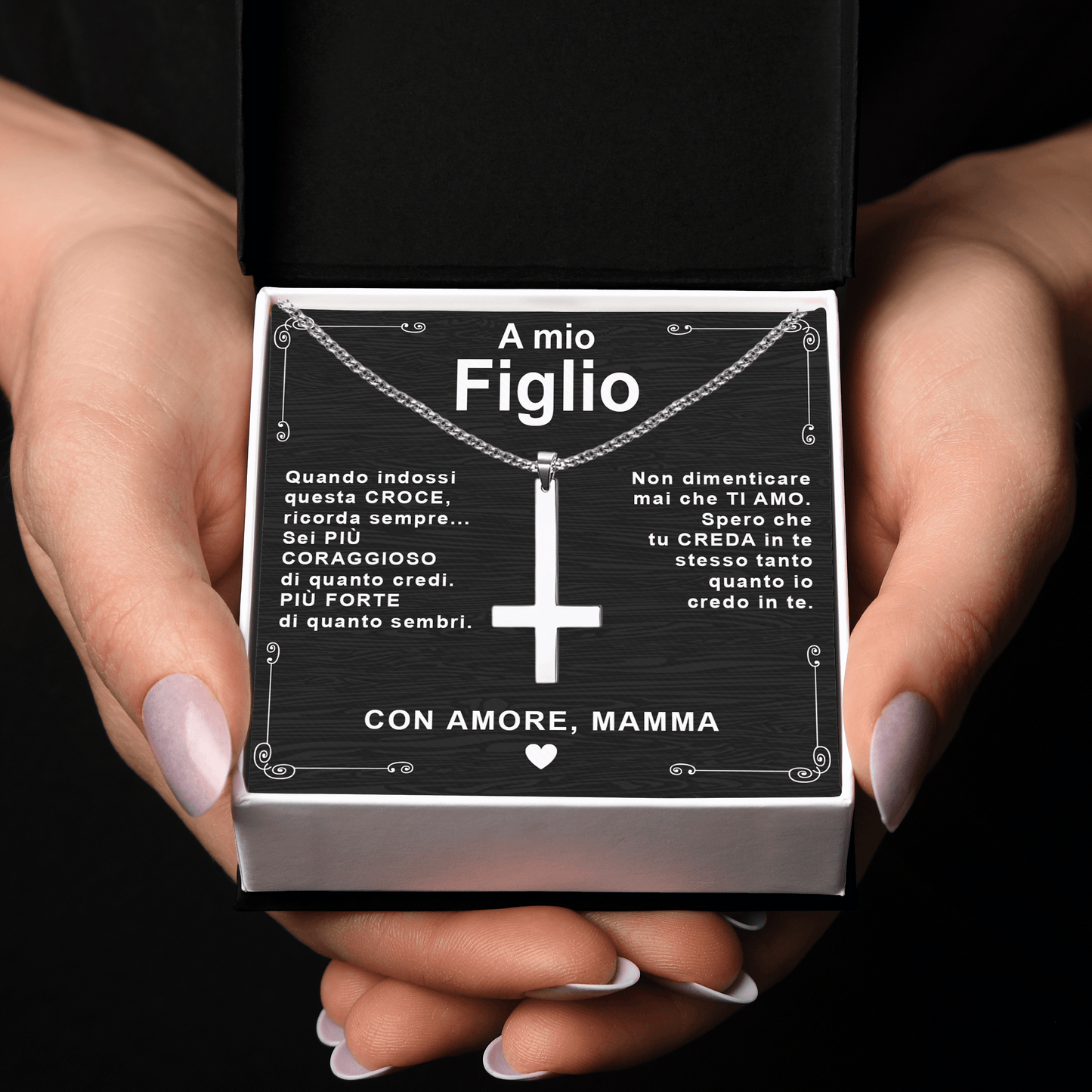 Collana Croce al Rovescio - A Mio Figlio, con Amore Mamma.