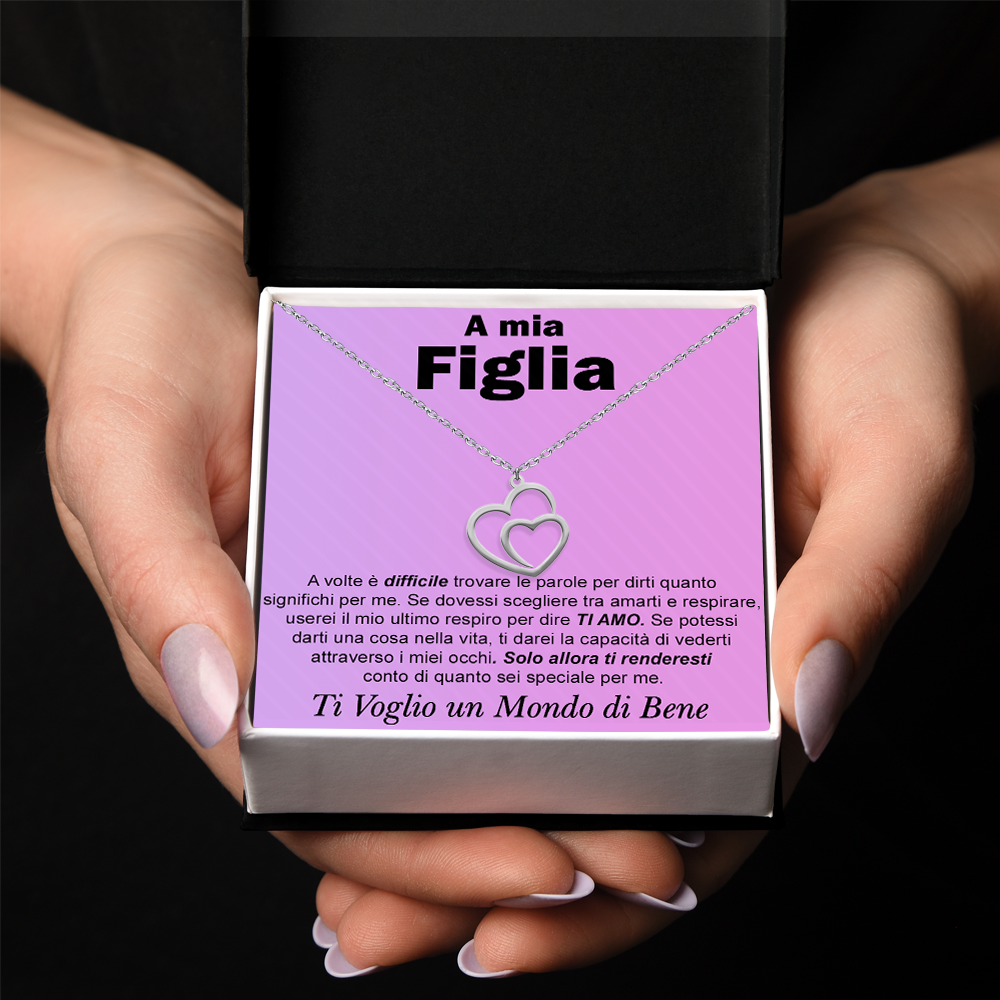 Collana Due Cuori Uniti in Argento Sterling 925 - A mia figlia