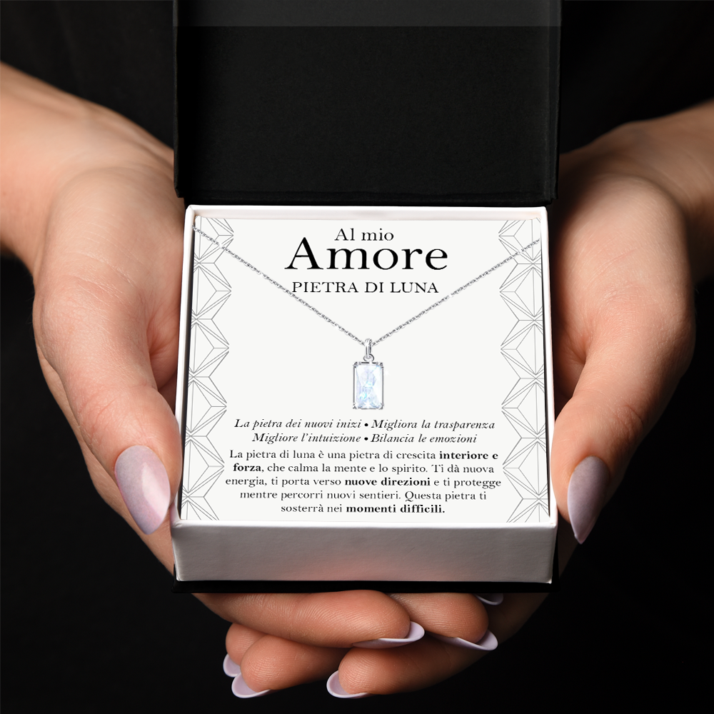 Collana Pietra di Luna Rettangolare in Argento Sterling 925 - Al mio Amore