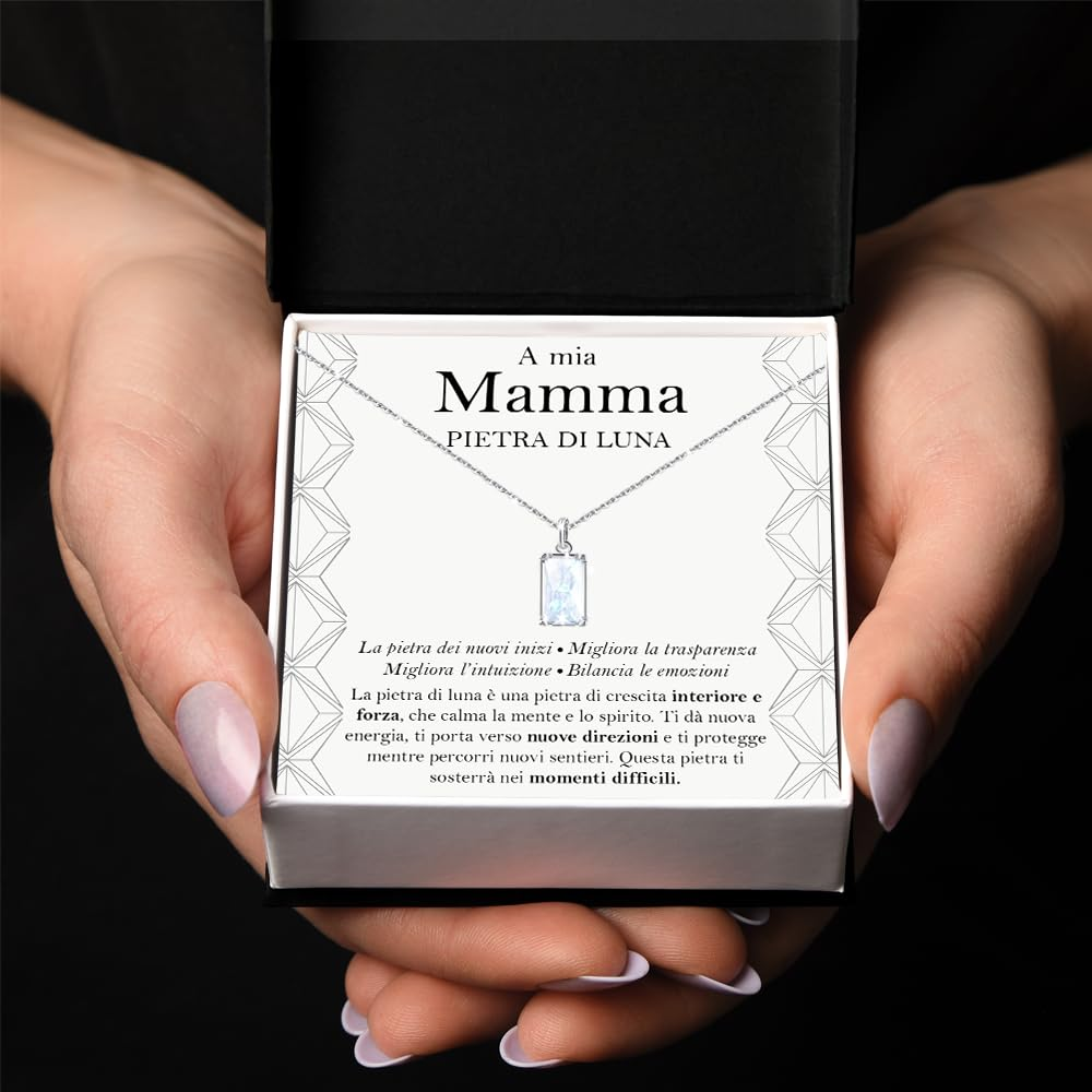 Collana Pietra di Luna Rettangolare in Argento Sterling 925 - Alla mia Mamma