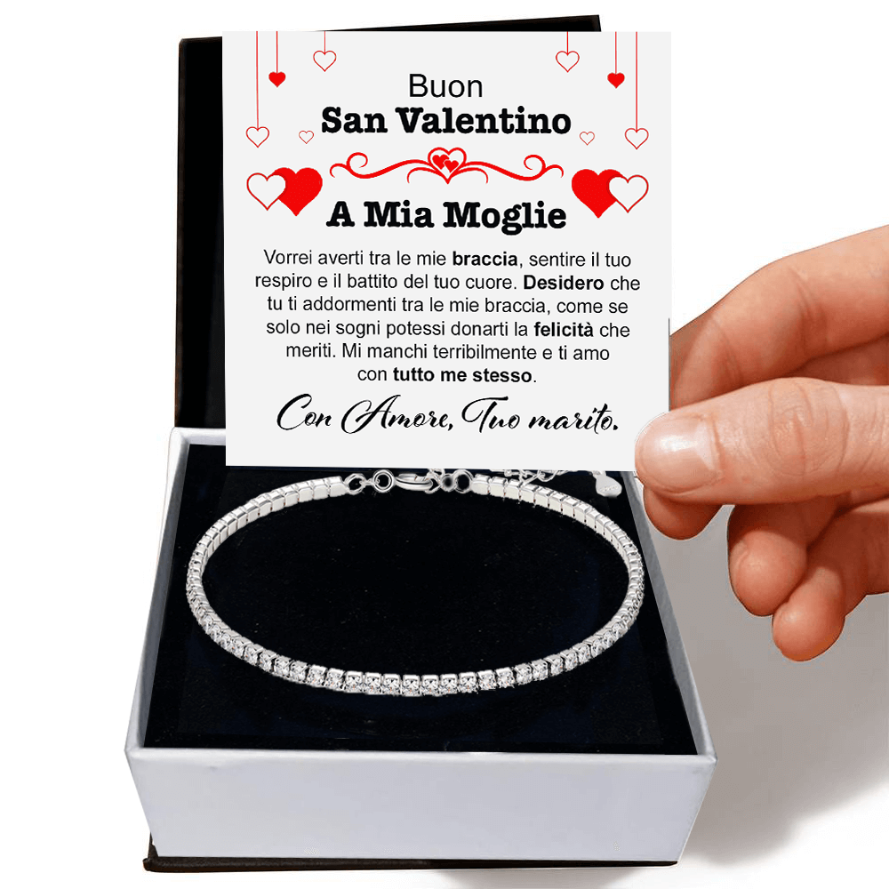 Bracciale Tennis in Argento Sterling 925 -  A mia Moglie Buon San Valentino